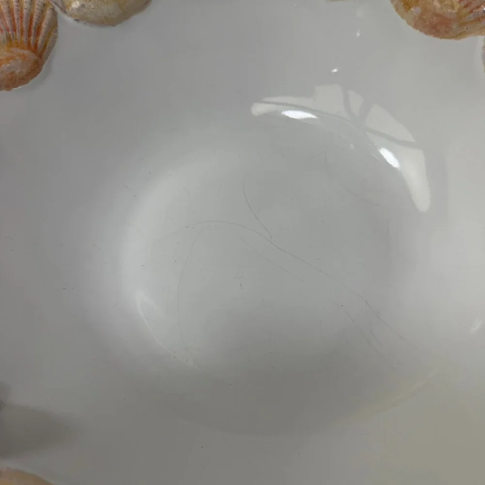 Vintage Portugal Sculptural Scallop Shell Rim Bowl Coastal Majolica Serving Dish